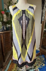 Dana Buchman Yellow/Black Geometric Retro Satin Sheath Sleeveless Midi Dress XL - Picture 1 of 9