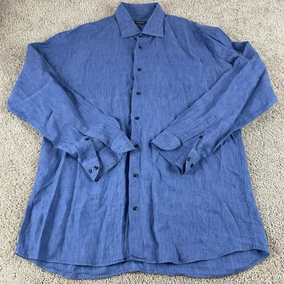 Camisa con botones St. Croix para hombre XL 100 % lino azul trabajo oficina preppy Italia 36 Foto 1 de 4