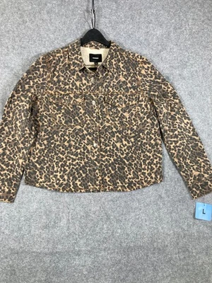Chaqueta Denim Express Mujer L Multicolor Estampado Leopardo Bolsillos Frontales A Presión Nueva con Etiquetas Foto 1 de 4