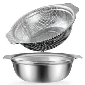 Stainless Steel Colander, 4.5QT Large Capacity with Mixing Bowl, Rice Washing... - Picture 1 of 6