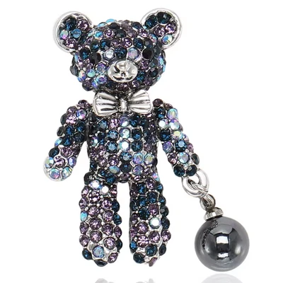 圣诞熊胸针 - 水钻水晶珍珠假日冬季珠宝首饰礼物 — 第 1/4 张图片