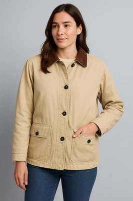 Lands End Barn Coat Womens M Canvas Leather Collar Quilted Lined Outdoor Hunting - Image 1 of 4