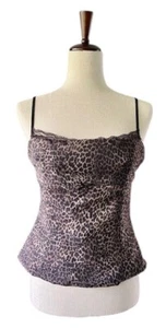 Zara Women Cami Babydoll Top Leopard Animal Print Spaghetti Straps Lace Trim Lrg - Picture 1 of 12
