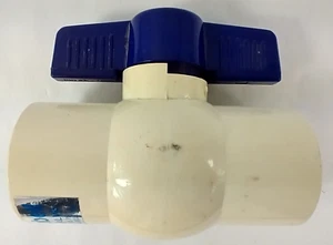 1-1/4" PVC Ball Valve Inline Quarter Turn White Blue 150 PSI  1 5/8" ID Hole USA - Picture 1 of 7