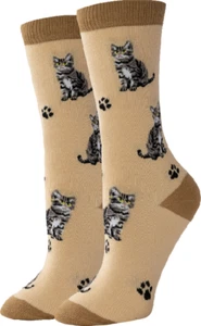Plata Tabby Unisex Crew Calcetines Adulto Talla 5-12 Bronceado Calcetín Harbor Kitty Moda Nuevos - Imagen 1 de 1
