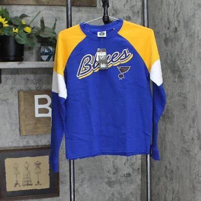 NHL Womens Frayed Bottom St Louis Blues Colorblock Sweatshirt Blue / Gold S - Image 1 of 3