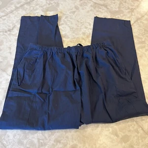 Landau Dark Blue Scrub Pants Polyester/ Cotton Blend Drawstring - Picture 1 of 5