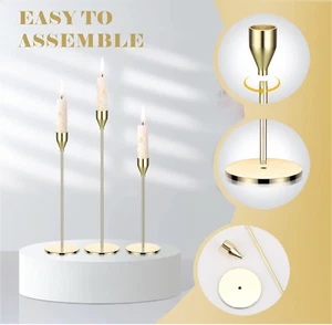 Metal Candle Holders Set of 3 for Taper Candles, Decorative Candlestick Stand US - Picture 1 of 5
