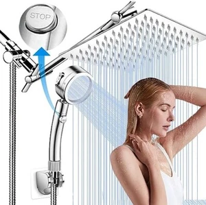 12 Inch Shower Head with Extension Arm 9 Setting Rain Shower Head with Handheld - Picture 1 of 1