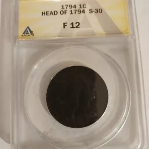 1794 large cent head of 94 S-30 anacs f 12 - Picture 1 of 6