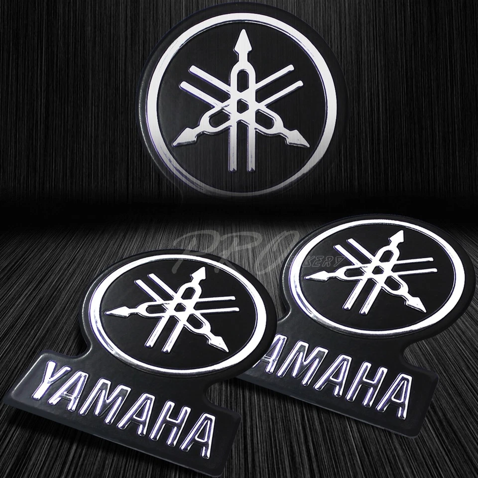 x2 3.25"x 2"3D Yamaha ABS Emblem Decal Logo+Letter Fairing Sticker Black+Chrome - Изображение 1 из 1