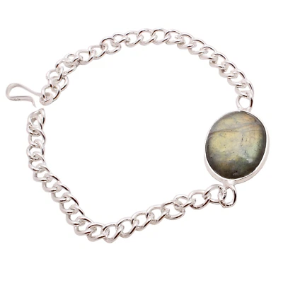 Pietra Labradorite Placcato Argento Bracciale Handmade Jewelry Regalo 9 G BR-007 - Immagine 1 di 3