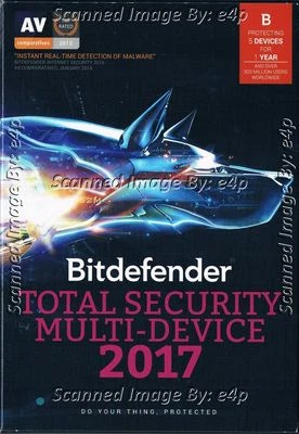 BITDEFENDER TOTAL SECURITY MULTI-DEVICE 2017 5 DEVICE 1 YEAR WIN/MAC/ANDROID NEW - Image 1 of 4