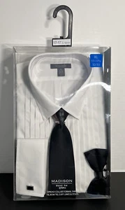 Madison New Box Set Black Tie Options Tuxedo Shirt 2 Ties Cuff Links & Studs XL - Picture 1 of 4