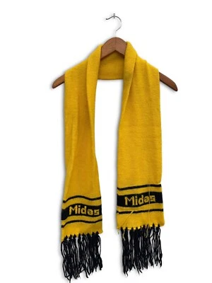 Bufanda de invierno vintage Midas silenciador amarillo negro tejido años 80 automóvil acrílico  Foto 1 de 4