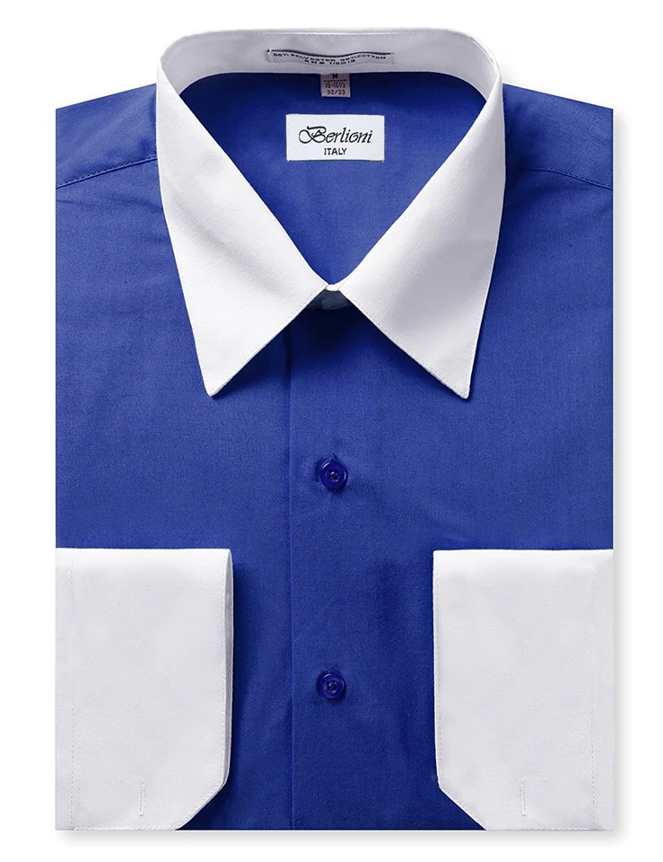 Camisa de Vestir Berlioni Italia Para Hombre Premium Clásica Cuello y Puños Dos Tonos Foto 1 de 1