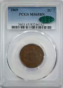 1869 Two Cent Piece 2C PCGS MS65BN CAC - Picture 1 of 5