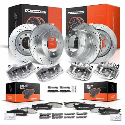 Передний и задний перфорированный тормозной ротор и колодка + суппорт для Dodge Ram 3500 2500 1500 - Изображение 1 из 4