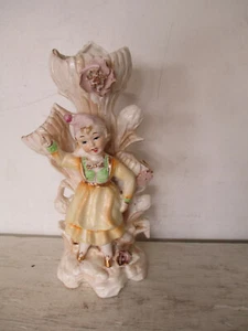 Vintage Mädchen Überlaufvase viktorianisch tanzende Kinder dreifache Knospe Vase ~ DETAILS LESEN - Bild 1 von 4