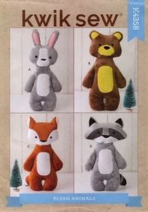 Kwik Sew K4358 Stuffed Woodland Animals Fox Raccoon Bear Bunny UNCUT Pattern - Picture 1 of 3