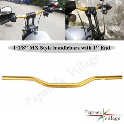 Motorcycle 1-1/8″ MX Style Gold Handlebar For Harley Sportster Dyna Softail - Image 1 of 4