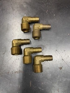 5 Pieces Brass Hose Barb Reducer 90 Degree Elbow 3/8 Inch NPT to 3/8 Inch Barb - Picture 1 of 2