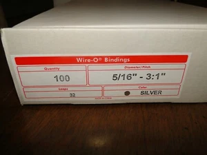 5/16" diameter 3:1" pitch Silver Wire-O Bindings 32 Loop 100 Quantity - Picture 1 of 2