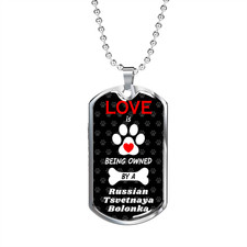 Russian Tsvetnaya Bolonka Love Is Stainless Steel or 18k Gold Dog Tag 24" Chain