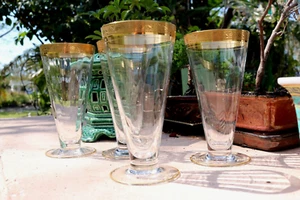 Tiffin Minton #14196 Set of 4 Footed Iced Tea Encrusted Gold Trim Vertical Optic - Picture 1 of 5