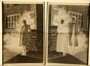 2 Vintage Negatives Miami University Sharp Dressed Man Woman on Campus Coats - Picture 1 of 3