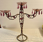 Metal Copper Beads 3 Arm Purple Clear Jewels Make Up This Candelabra Vtg Hmde