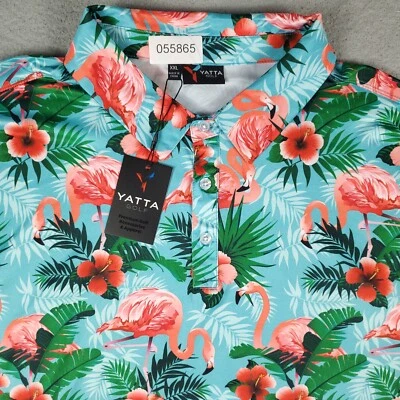 Polo de golf Yatta para hombre 2XL azul rosa estampado de flamenco informal manga corta Foto 1 de 4