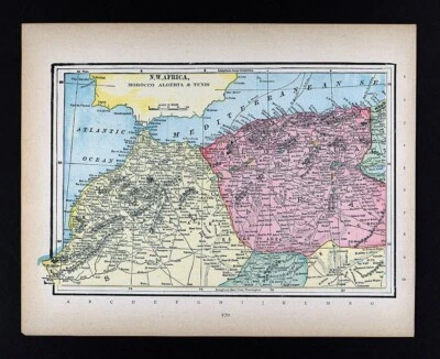 1894 Cram Map North Africa Morocco Algeria Tangier Gibraltar Oran Algier Fez - Image 1 of 4