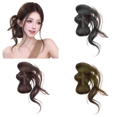 Curly Chignon Bow Ball Head Wig Claw Clip False Hair Pieces  Daily Use - Image 1 of 4