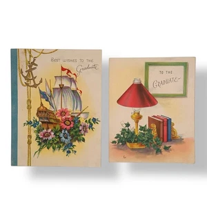 VTG Graduation Cards (Lot of 2) The Wishing Well Sailing Ship Graduate 1950s - Picture 1 of 7