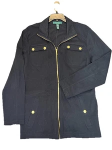 Lauren Ralph Lauren Strickjacke schwarz Full Zip Baumwolle gold Reißverschlussknöpfe XL - Bild 1 von 8