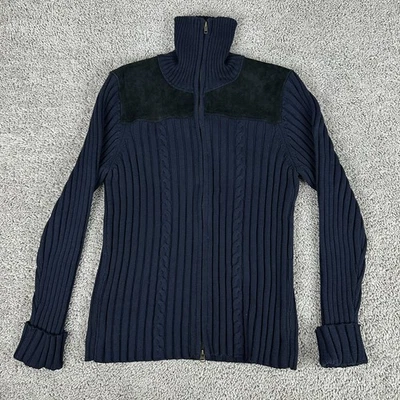 Denim & Co Suéter Mujer Grande Negro Cuero Borde Cuello Alto Cárdigan Cremallera Foto 1 de 4