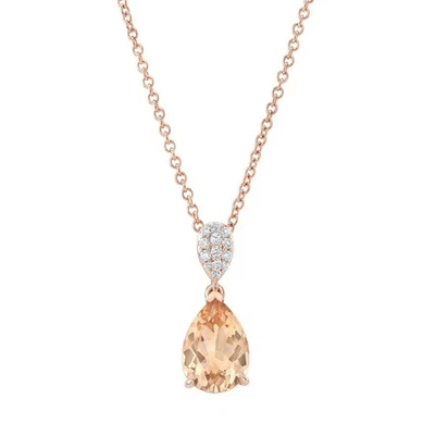 Collar Costco con colgante de oro rosa de 14 quilates y diamantes en forma de pera Foto 1 de 4