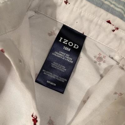 Рубашка с длинным рукавом на пуговицах рождественская тема для мальчиков 18 месяцев Izod - Изображение 1 из 4