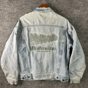 Vintage Budweiser Denim Jacket Mens Large Embossed Clydesdales Made In USA - Picture 1 of 15