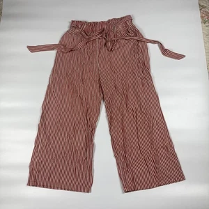 Pantalones Caballete Pantalones Para Mujer L Rojo Blanco Rayas Cintura Elástica Corbata Cinturón Pierna Ancha - Imagen 1 de 9