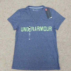 Under Armour Threadborne T Shirt Womens Small Blue V Neck Heatgear Breathable - Picture 1 of 16