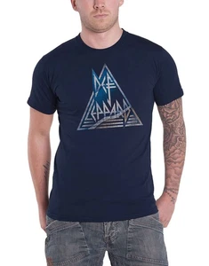 Camiseta Def Leppard Triángulo Banda Logo Desgastada Nueva Oficial Para Hombre Azul Marino - Imagen 1 de 5