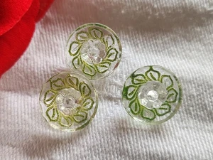 Trio boutons vintage en verre motif peint feuille  1,3 cm D18A - Picture 1 of 4