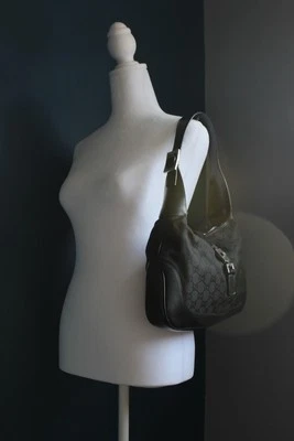 Vintage Gucci Black Canvas Leather Monogram GG Jackie Hobo Shoulder Bag - Image 1 of 4