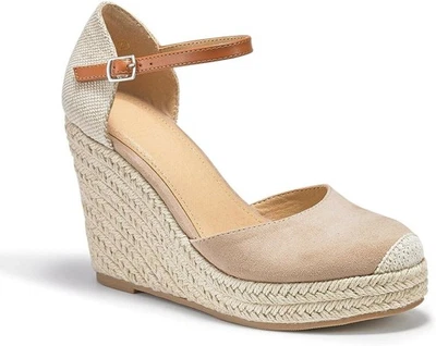 Sandalias KANNA Alpargata Cuña Hechas en España Cuero Gamuza Diseñador Taupe 9.5 40 Foto 1 de 4