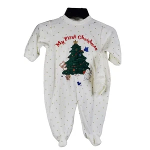 Little Me “My First Christmas” Jumpsuit Sz 9M Holiday One Piece Pajamas Baby - Picture 1 of 13