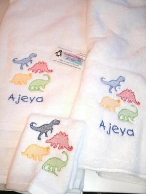 Dinosaurs sketch Dino Personalized 3 Piece Bath Towel Set  Any Color Dinosaurs - Image 1 of 2