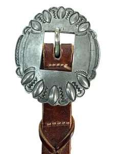 Vintage Polo Ralph Lauren Concho Brown Leather Belt Size 32 Silver Buckle - Picture 1 of 13