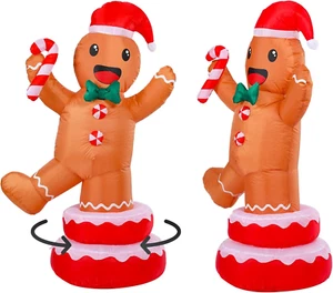 5FT Christmas Inflatable Decoration Animated GingerbreadMan Cane Candy LED Light - Picture 1 of 12